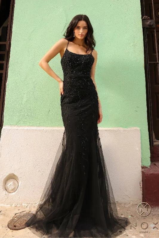 Satin maxi dresses with a high - low hem for a modern twist Satin maxi dresses with a high - low hem for a modern twist Nox Anabel A1376 Beaded Long Prom Mermaid Gown