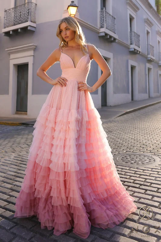 Maxi dresses with cold - shoulder cutouts for a trendy look Maxi dresses with cold - shoulder cutouts for a trendy look Nox Anabel C1420 Long Prom Ombre Dress
