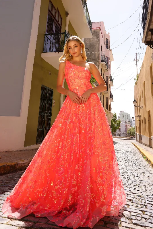 Maxi dresses with an asymmetric hem for a fashion - forward and eye - catching design Maxi dresses with an asymmetric hem for a fashion - forward and eye - catching design Nox Anabel R1305 A Line Long Sequins Prom Gown