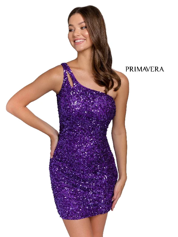 Mini cocktail dresses with a glittery finish for a party - ready stylePrimavera Couture - 3573 Cut-Out Sequined Fitted Cocktail Dress