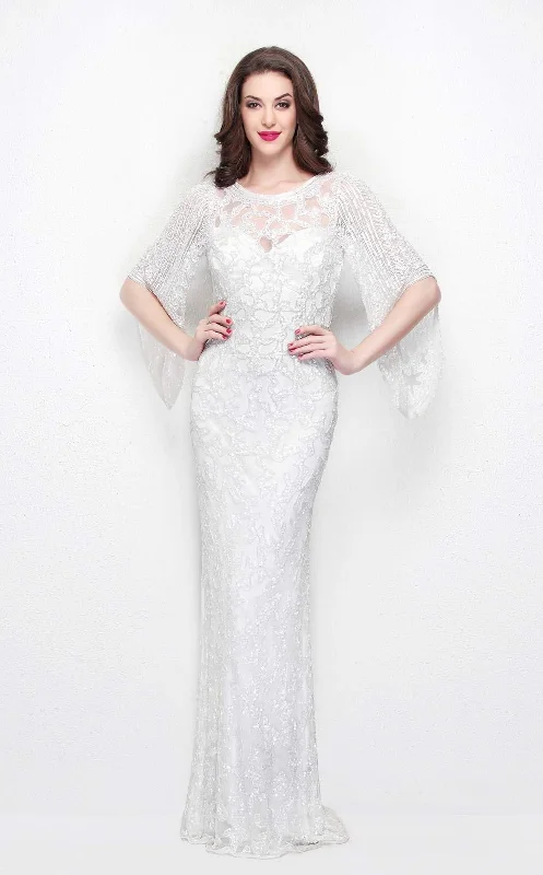 Formal dresses with button - front designs and tulle skirts for a charming prom stylePrimavera Couture - 9713 Sequined Flare Sleeve Junior Prom Gown