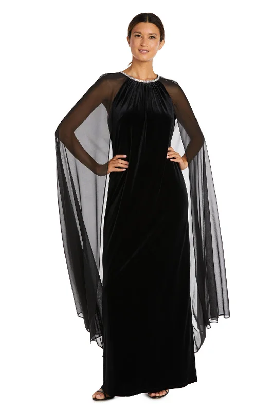 Maxi dresses with a pleated skirt for a timeless and elegant appearance Maxi dresses with a pleated skirt for a timeless and elegant appearance R&M Richards 2642 Long Cape Mother of the Bride Dress