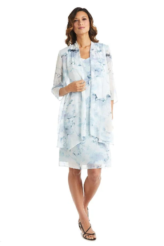 Cocktail dresses with off - the - shoulder designs and beaded accentsR&M Richards 7748 Short Chiffon Jacket Dress