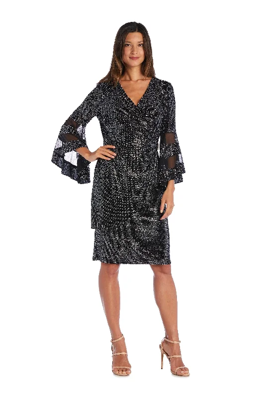 Cocktail dresses with cold - shoulder designs in a lightweight fabricR&M Richards 5633 Short Cocktail Metallic Dress