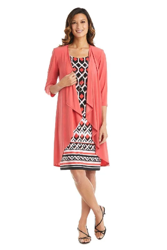 Cocktail dresses with a pom - pom trim and a short - sleeved styleR&M Richards 5927 Short Two Piece Print Jacket Dress