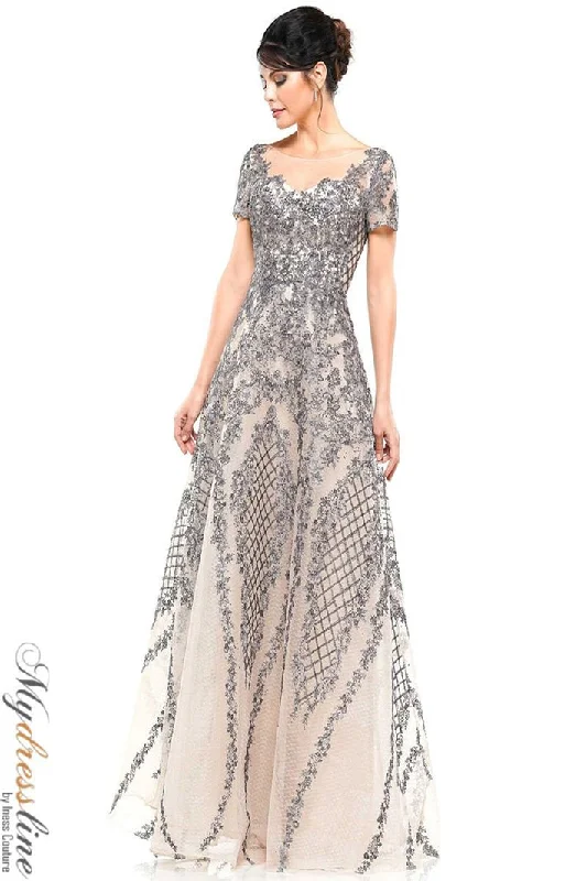Formal dresses with geometric patterns and metallic accents for a modern formal affairRina Di Montella RD2669 Formal dresses with geometric patterns and metallic accents for a modern formal affairRina Di Montella RD2669