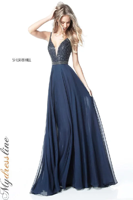 Formal dresses with ruffled skirts and bow accents for a charming prom appearanceSherri Hill 51009
