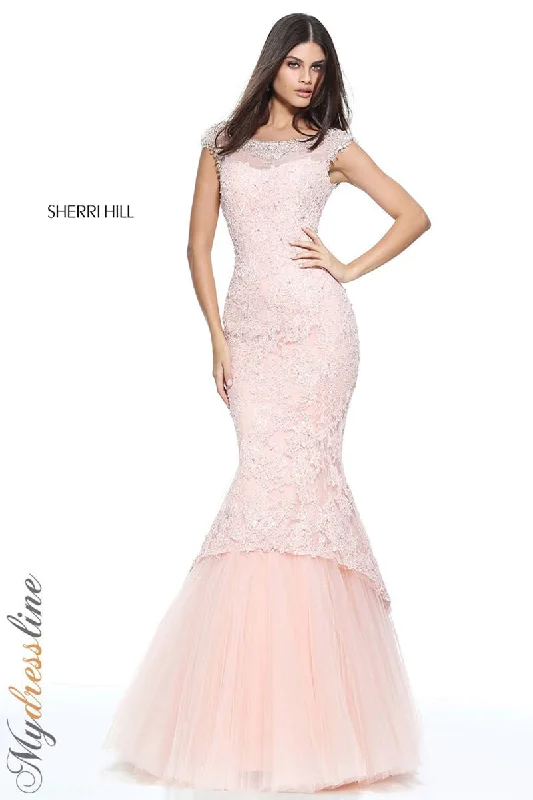 Formal dresses with pleated yokes and button - up fronts for a classic and refined lookSherri Hill 51114
