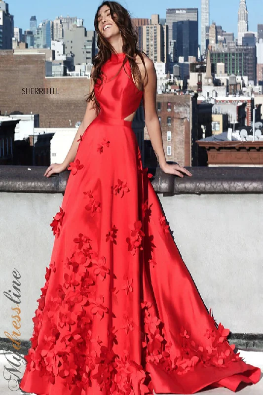 Prom dresses with pom - pom - decorated hems and cotton - blend fabrics for a playful and comfortable formal styleSherri Hill 51116