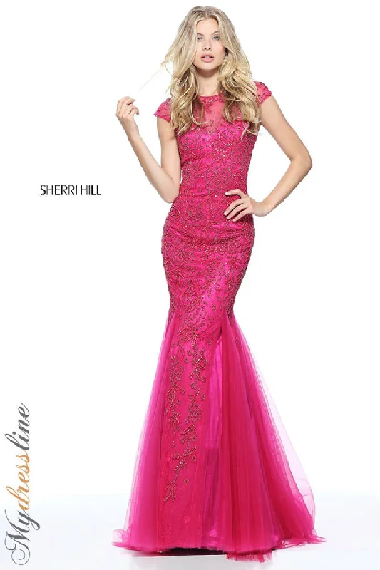 Prom dresses with tiered lace skirts and off - the - shoulder necklines for a feminine and elegant formal affairSherri Hill 51117
