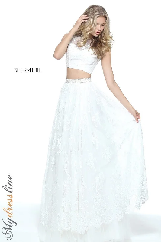 Formal dresses with one - shoulder ruffled straps and sequined bodices for a trendy and eye - catching lookSherri Hill 51118