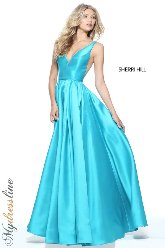 Prom dresses with gathered skirts and crystal - encrusted belts for a luxurious promSherri Hill 51120
