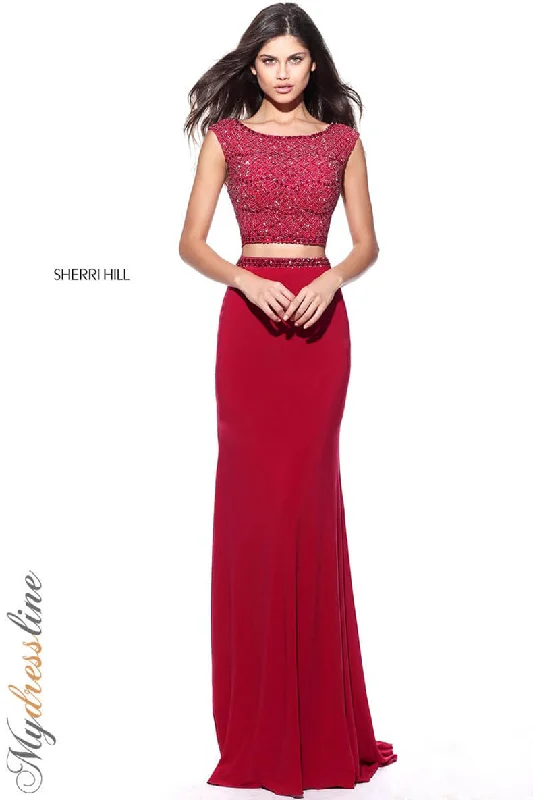 Sleeveless formal dresses with sequined straps and a - line skirts for a classic formal eventSherri Hill 51125