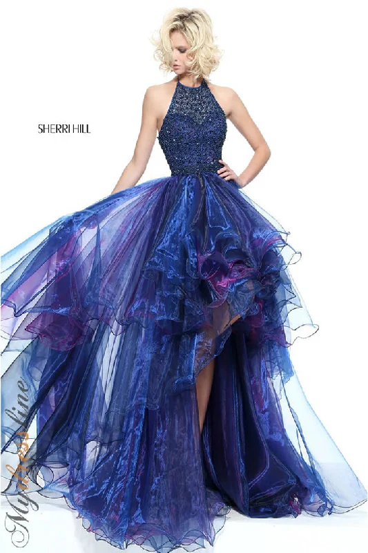 Formal dresses with tiered skirts and pearl embellishments for a luxurious feelSherri Hill 51140
