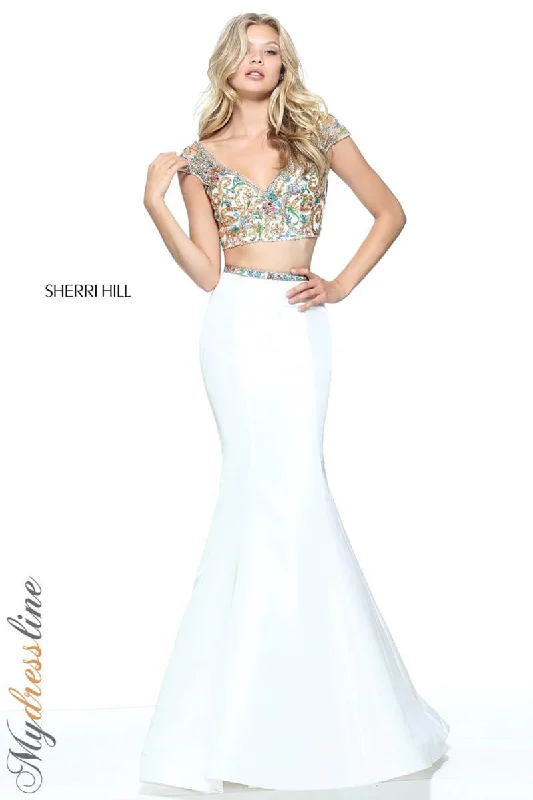 Prom dresses with tiered lace skirts and off - the - shoulder necklines for a feminine and elegant formal affairSherri Hill 51167