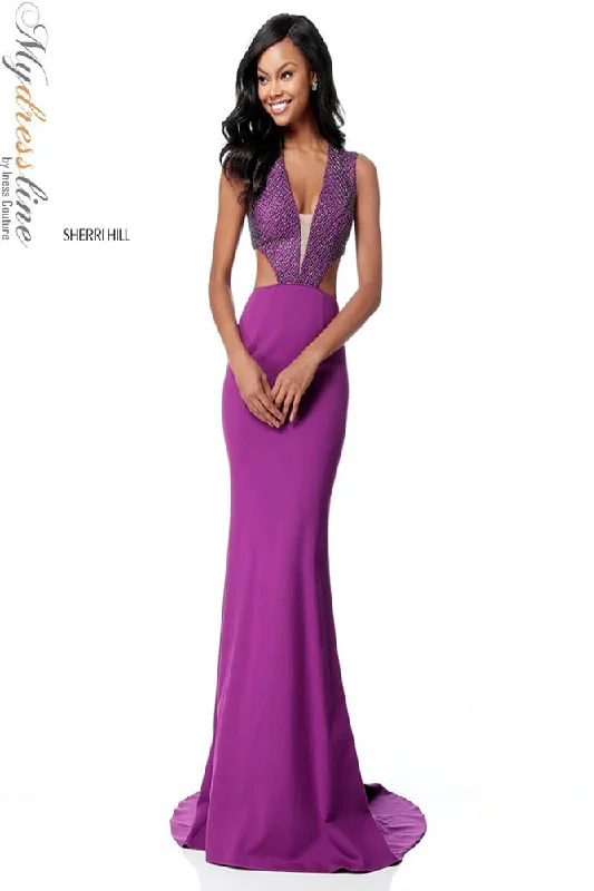 Tea - length formal dresses with lace trim for a semi - formal promSherri Hill 51698 Tea - length formal dresses with lace trim for a semi - formal promSherri Hill 51698