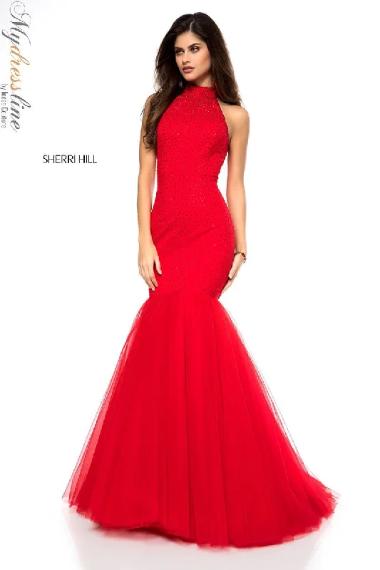 Prom dresses with one - shoulder designs and feather accents for a bold statementSherri Hill 51779 Prom dresses with one - shoulder designs and feather accents for a bold statementSherri Hill 51779