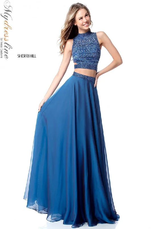 Prom dresses with keyhole backs and rhinestone - studded straps for a flirty lookSherri Hill 51871 Prom dresses with keyhole backs and rhinestone - studded straps for a flirty lookSherri Hill 51871