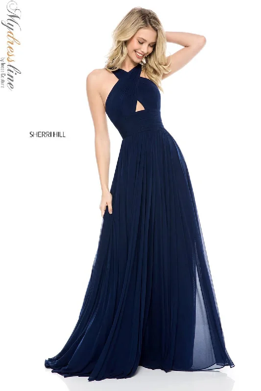 Prom dresses with lace - trimmed sleeves and empire - style waists for a flattering and vintage - inspired formal affairSherri Hill 51903 Prom dresses with lace - trimmed sleeves and empire - style waists for a flattering and vintage - inspired formal affairSherri Hill 51903