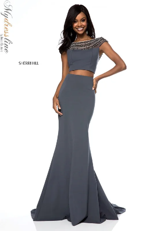 Long - train formal dresses in chiffon for a dramatic prom entranceSherri Hill 51966 Long - train formal dresses in chiffon for a dramatic prom entranceSherri Hill 51966