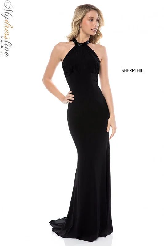 Formal dresses with ruffled skirts and bow accents for a charming prom appearanceSherri Hill 51998 Formal dresses with ruffled skirts and bow accents for a charming prom appearanceSherri Hill 51998