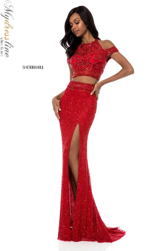 Formal dresses with high - low hems and floral embroidery for a unique prom styleSherri Hill 52009 Formal dresses with high - low hems and floral embroidery for a unique prom styleSherri Hill 52009