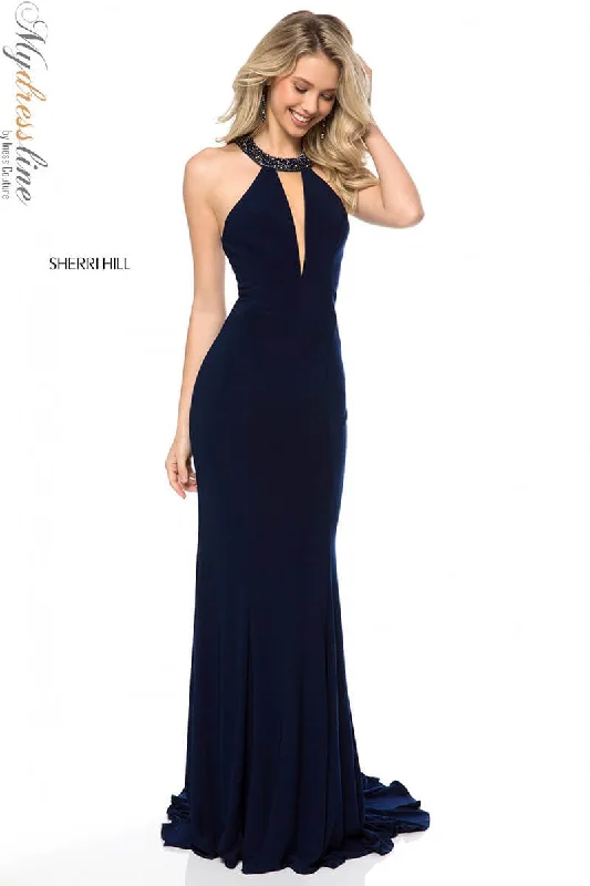 Formal dresses with ruched back panels and button - down fronts for a unique and flattering fitSherri Hill 52061 Formal dresses with ruched back panels and button - down fronts for a unique and flattering fitSherri Hill 52061