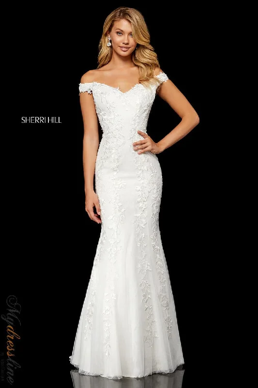 Formal dresses with ruffled skirts and bow accents for a charming prom appearanceSherri Hill 52344