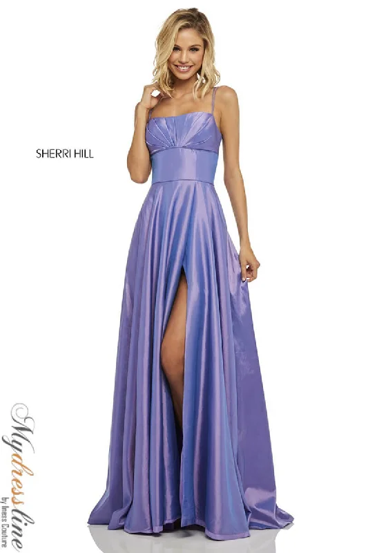Prom dresses with lace - trimmed sleeves and empire - style waists for a flattering and vintage - inspired formal affairSherri Hill 52602 Prom dresses with lace - trimmed sleeves and empire - style waists for a flattering and vintage - inspired formal affairSherri Hill 52602