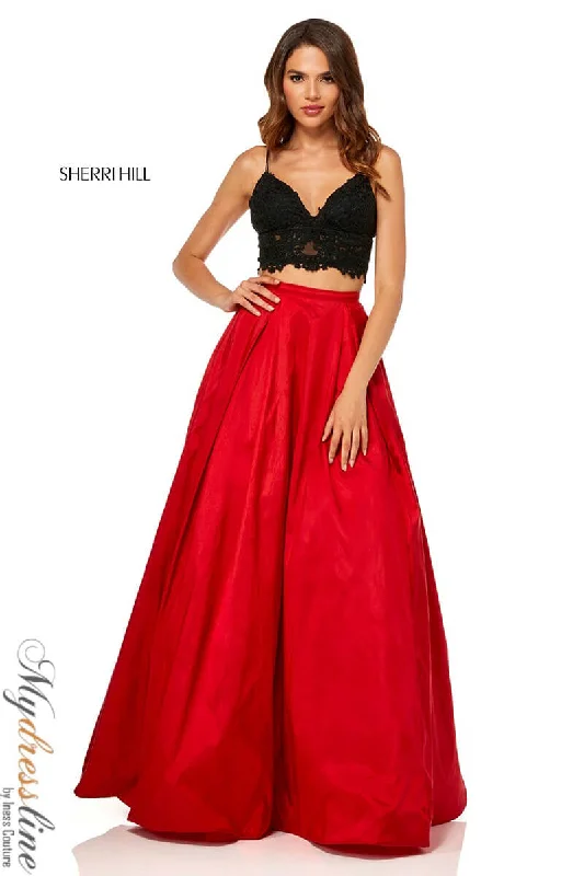 Prom dresses with pom - pom - decorated hems and cotton - blend fabrics for a playful and comfortable formal styleSherri Hill 52604 Prom dresses with pom - pom - decorated hems and cotton - blend fabrics for a playful and comfortable formal styleSherri Hill 52604