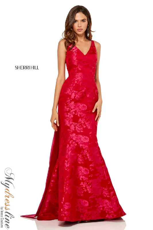 Prom dresses with lace - up side panels and ruffled bodices for a feminine and detailed lookSherri Hill 52637 Prom dresses with lace - up side panels and ruffled bodices for a feminine and detailed lookSherri Hill 52637