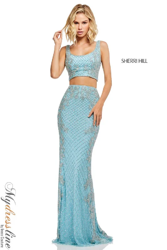 Tea - length formal dresses with lace trim for a semi - formal promSherri Hill 52686 Tea - length formal dresses with lace trim for a semi - formal promSherri Hill 52686