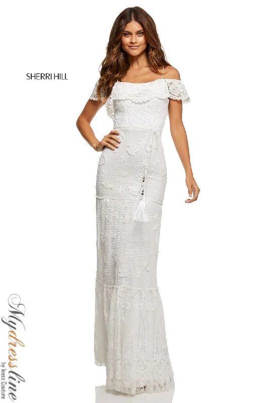 Formal dresses with off - the - shoulder sleeves and rhinestone accents for a sophisticated promSherri Hill 52688 Formal dresses with off - the - shoulder sleeves and rhinestone accents for a sophisticated promSherri Hill 52688