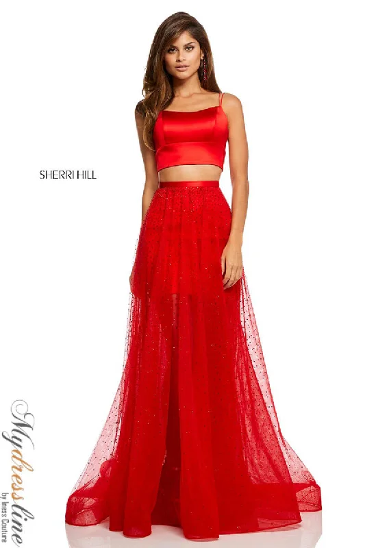 Long - train formal dresses in chiffon for a dramatic prom entranceSherri Hill 52749 Long - train formal dresses in chiffon for a dramatic prom entranceSherri Hill 52749