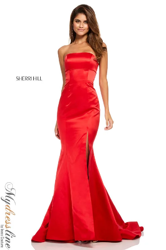 Formal dresses with empire waists and organza overlays for a feminine lookSherri Hill 52753 Formal dresses with empire waists and organza overlays for a feminine lookSherri Hill 52753