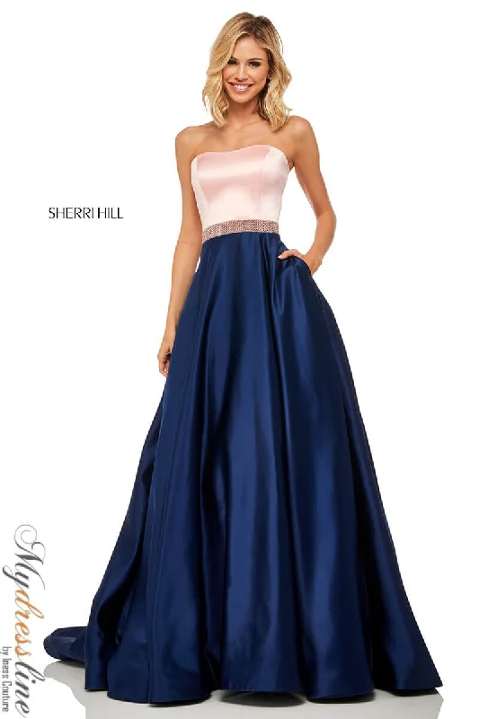 Prom dresses with keyhole backs and rhinestone - studded straps for a flirty lookSherri Hill 52776