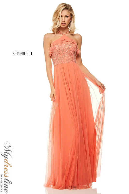 Formal dresses with empire waists and organza overlays for a feminine lookSherri Hill 52797