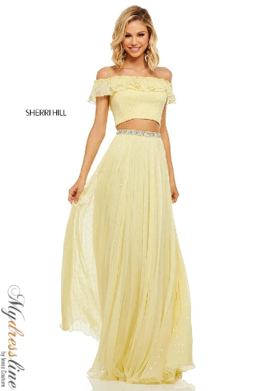 Formal dresses with pleated yokes and button - up fronts for a classic and refined lookSherri Hill 52800