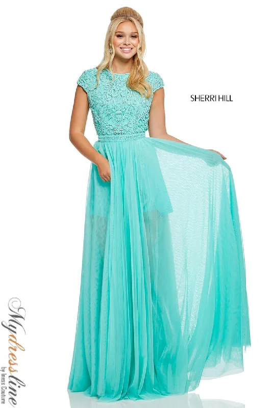 Prom dresses with pom - pom - decorated hems and cotton - blend fabrics for a playful and comfortable formal styleSherri Hill 52801