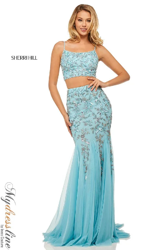 Formal dresses with button - front designs and tulle skirts for a charming prom styleSherri Hill 52808