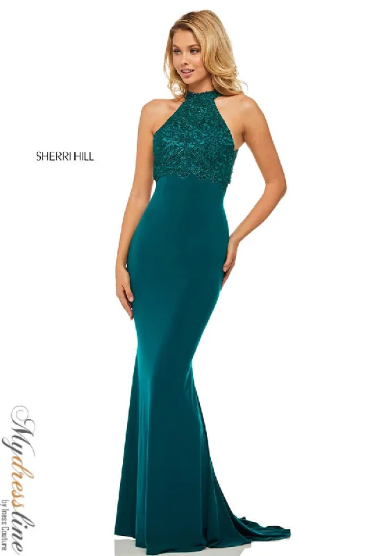 Tea - length formal dresses with lace trim for a semi - formal promSherri Hill 52901