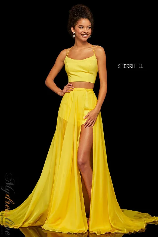 Prom dresses with illusion necklines and crystal embellishments for a formal affairSherri Hill 52918