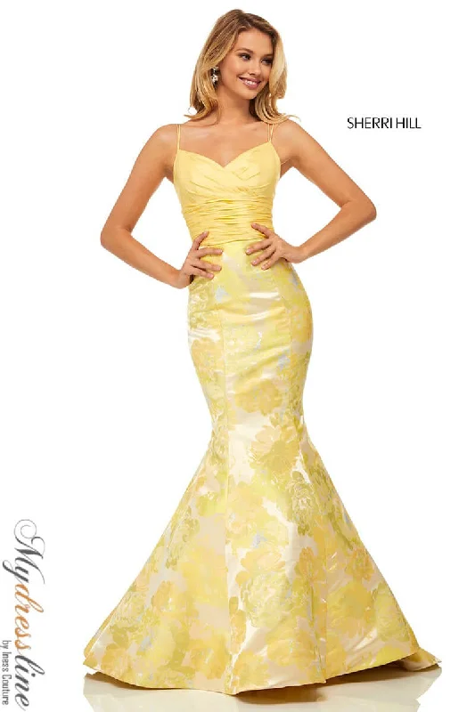 Tea - length formal dresses with lace trim for a semi - formal promSherri Hill 52927