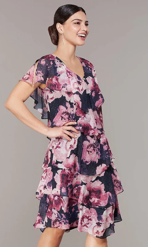 Cocktail dresses with a gathered skirt and a button - down frontSL Fashions 9171397 Short Floral Formal Dress