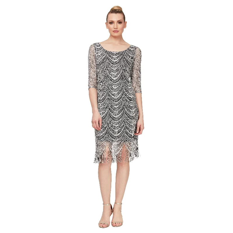 Satin - lined cocktail dresses with a lace outer layerSL Fashions 9115116 Short Mother of the Bride Dress