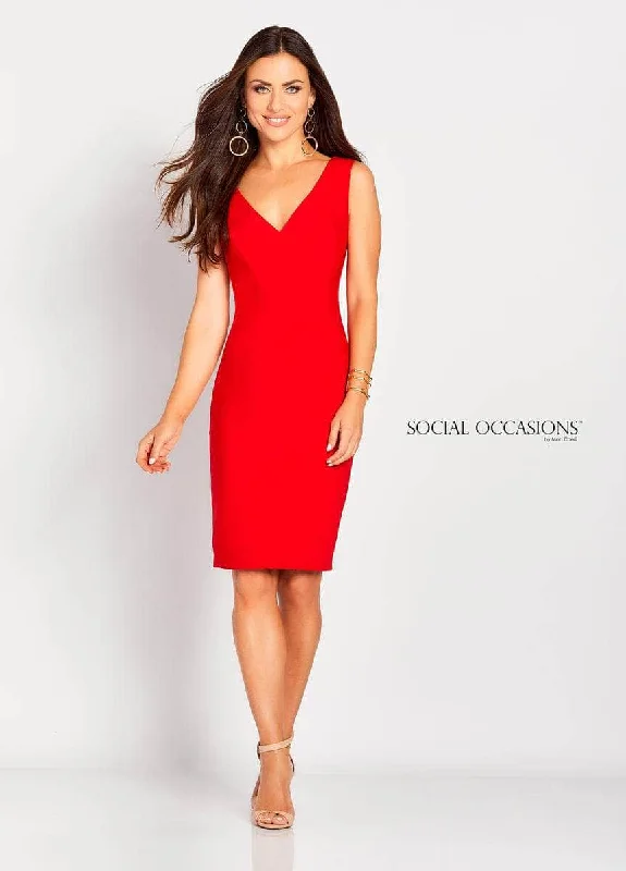 Sheer cocktail dresses with a lining and a short hemSocial Occassions 119823 - V-Neck Bow Accent Evening Dress