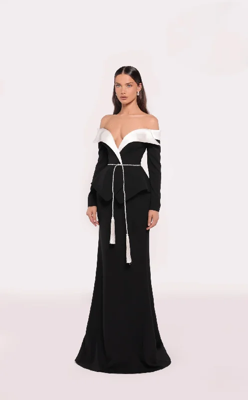 Prom dresses with cold - shoulder ruffled sleeves and floral prints for a romantic and fashionable styleTarik Ediz 98841 Dress