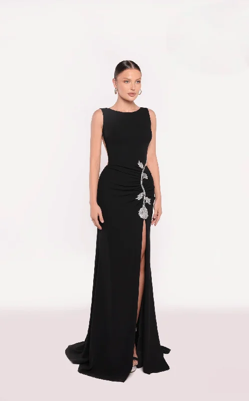 Prom dresses with illusion necklines and crystal embellishments for a formal affairTarik Ediz 98858 Dress