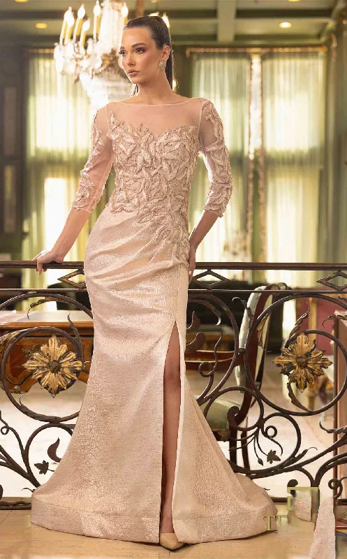 Formal dresses with pleated bodices and taffeta fabric for a traditional lookTerani 242M3374 Dress
