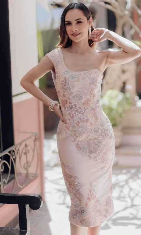 Cocktail dresses with a floral print and a peplum waistTerani Couture 232C1125 - One-Sleeve Beaded Knee-Length Dress Cocktail dresses with a floral print and a peplum waistTerani Couture 232C1125 - One-Sleeve Beaded Knee-Length Dress